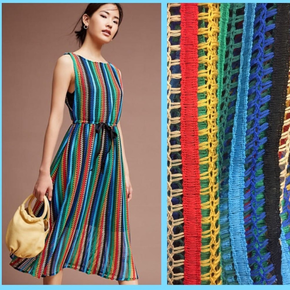 Eva Franco x Anthropologie Crochet Rainbow Midi Dress